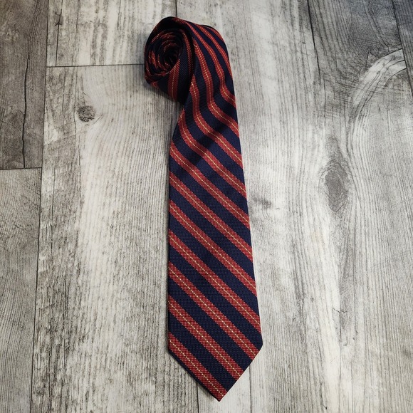 Brooks Brothers Makers Men's All Silk Tie Navy Blue Red Striped Made in USA! - Picture 1 of 4